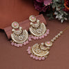 Pink Color Kundan Earrings With Maang Tikka (KDTE547PNK)
