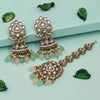 Pink & Pista Green Color Kundan Earrings With Maang Tikka (KDTE552PGRNPNK)