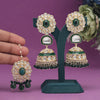 Green Color Kundan Earrings With Maang Tikka (KDTE555GRN)