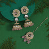 Pink Color Kundan Earrings With Maang Tikka (KDTE555PNK)