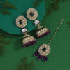 Purple Color Kundan Earrings With Maang Tikka (KDTE555PRP)