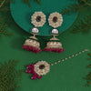 Rani Color Kundan Earrings With Maang Tikka (KDTE555RNI)