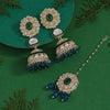 Turquoise Blue Color Kundan Earrings With Maang Tikka (KDTE555TBLU)