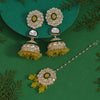 Yellow Color Kundan Earrings With Maang Tikka (KDTE555YLW)