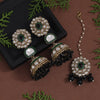 Black Color Kundan Earrings With Maang Tikka (KDTE556BLK)