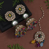 Multi Color Kundan Earrings With Maang Tikka (KDTE556MLT)