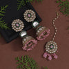 Pink Color Kundan Earrings With Maang Tikka (KDTE556PNK)