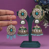 Sky Blue Color Kundan Earrings With Maang Tikka (KDTE556SBLU)