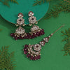 Magenta Color Kundan Earrings With Maang Tikka (KDTE557MNT)