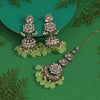 Pista Green Color Kundan Earrings With Maang Tikka (KDTE557PGRN)