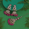 Rani Color Kundan Earrings With Maang Tikka (KDTE557RNI)