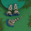 Turquoise Blue Color Kundan Earrings With Maang Tikka (KDTE557TBLU)