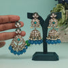 Turquoise Blue Color Kundan Earrings With Maang Tikka (KDTE557TBLU)