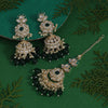 Green Color Kundan Earrings With Maang Tikka (KDTE558GRN)