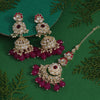 Rani Color Kundan Earrings With Maang Tikka (KDTE558RNI)