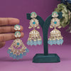 Sky Blue Color Kundan Earrings With Maang Tikka (KDTE558SBLU)