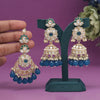 Turquoise Blue Color Kundan Earrings With Maang Tikka (KDTE558TBLU)