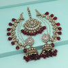 Maroon Color Kundan Earrings With Maang Tikka (KDTE560MRN)