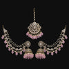 Pink Color Kundan Earrings With Maang Tikka (KDTE560PNK)