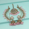 Pink Color Kundan Earrings With Maang Tikka (KDTE560PNK)