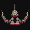 Rani Color Kundan Earrings With Maang Tikka (KDTE560RNI)