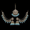 Sky Blue Color Kundan Earrings With Maang Tikka (KDTE560SBLU)