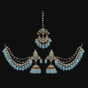 Sky Blue Color Kundan Earrings With Maang Tikka (KDTE561SBLU)