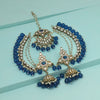 Turquoise Blue Color Kundan Earrings With Maang Tikka (KDTE561TBLU)