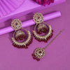 Magenta Color Kundan Earrings With Maang Tikka (KDTE562MNT)