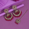 Rani Color Kundan Earrings With Maang Tikka (KDTE562RNI)