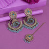 Sky Blue Color Kundan Earrings With Maang Tikka (KDTE562SBLU)