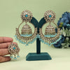 Sky Blue Color Kundan Earrings With Maang Tikka (KDTE562SBLU)