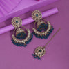 Turquoise Blue Color Kundan Earrings With Maang Tikka (KDTE562TBLU)