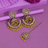 Yellow Color Kundan Earrings With Maang Tikka (KDTE562YLW)