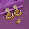 Yellow Color Kundan Earrings With Maang Tikka (KDTE563YLW)