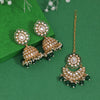 Green Color Kundan Earrings With Maang Tikka (KDTE569GRN