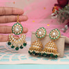 Green Color Kundan Earrings With Maang Tikka (KDTE569GRN