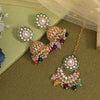 Multi Color Kundan Earrings With Maang Tikka (KDTE569MLT