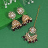 Maroon Color Kundan Earrings With Maang Tikka (KDTE569MRN