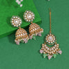 Pink & Pista Green Color Kundan Earrings With Maang Tikka (KDTE569PNKPGRN