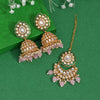 Pink Color Kundan Earrings With Maang Tikka (KDTE569PNK