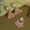 Pink Color Kundan Earrings With Maang Tikka (KDTE569PNK