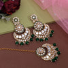 Green Color Kundan Earrings With Maang Tikka (KDTE570GRN