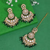 Green Color Kundan Earrings With Maang Tikka (KDTE570GRN