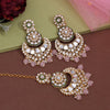 Pink Color Kundan Earrings With Maang Tikka (KDTE570PNK