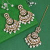 White Color Kundan Earrings With Maang Tikka (KDTE570WHT