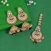 Green Color Kundan Earrings With Maang Tikka (KDTE571GRN