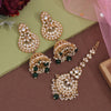 Green Color Kundan Earrings With Maang Tikka (KDTE571GRN