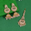 Pink Color Kundan Earrings With Maang Tikka (KDTE571PNK