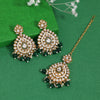 Green Color Kundan Earrings With Maang Tikka (KDTE572GRN